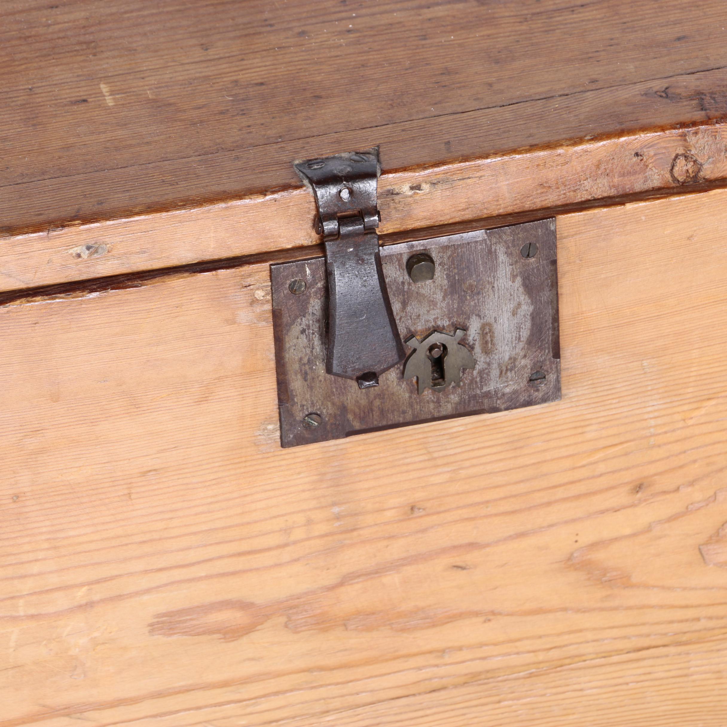 Antique Pine Storage Chest With Hinged Lid