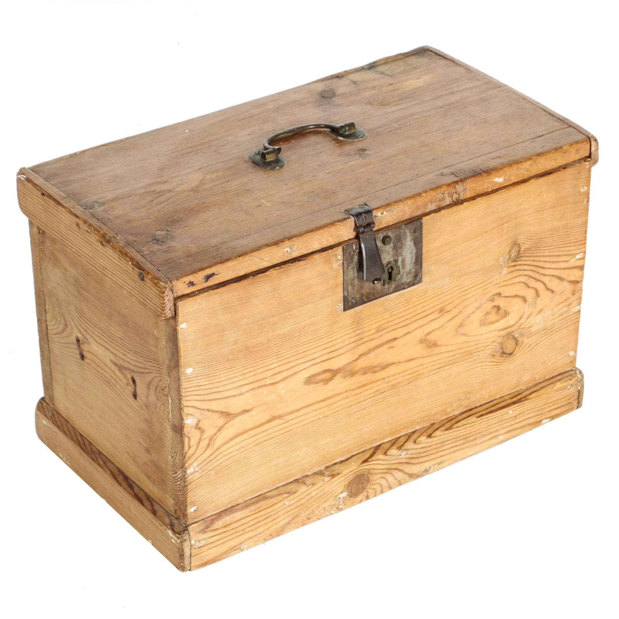 Antique Pine Storage Chest With Hinged Lid
