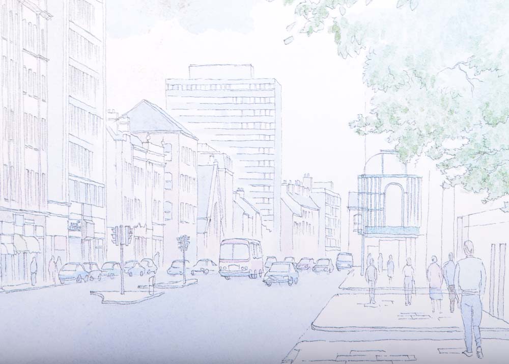 After Kieran Doyle O'Brien Offset Lithograph " Great Victoria Street, Belfast"