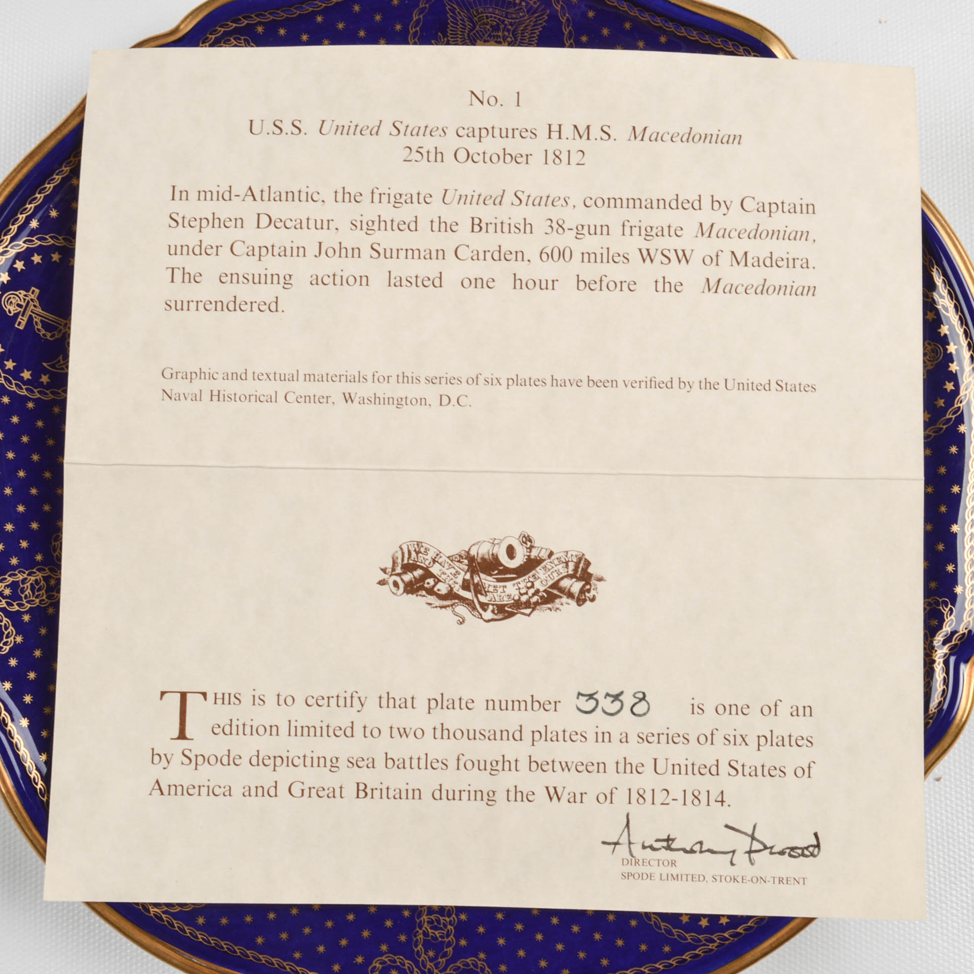 Spode "United States Maritime Naval Engagements of the War of 1812" Plate Series