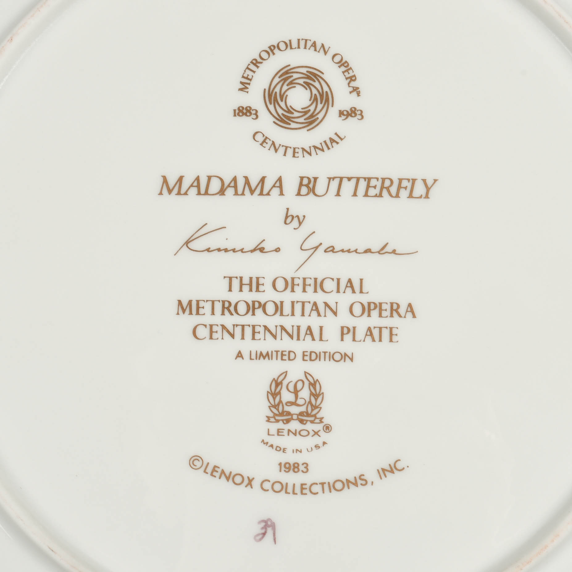 Metropolitan Opera Centennial “Madama Butterfly” Plate By Lenox