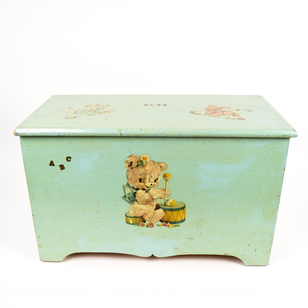Vintage Painted Wood Toy Box