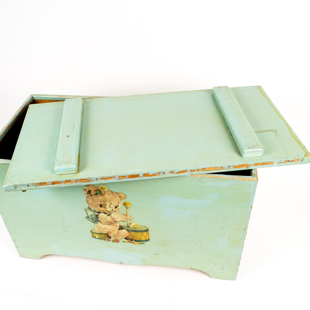 Vintage Painted Wood Toy Box