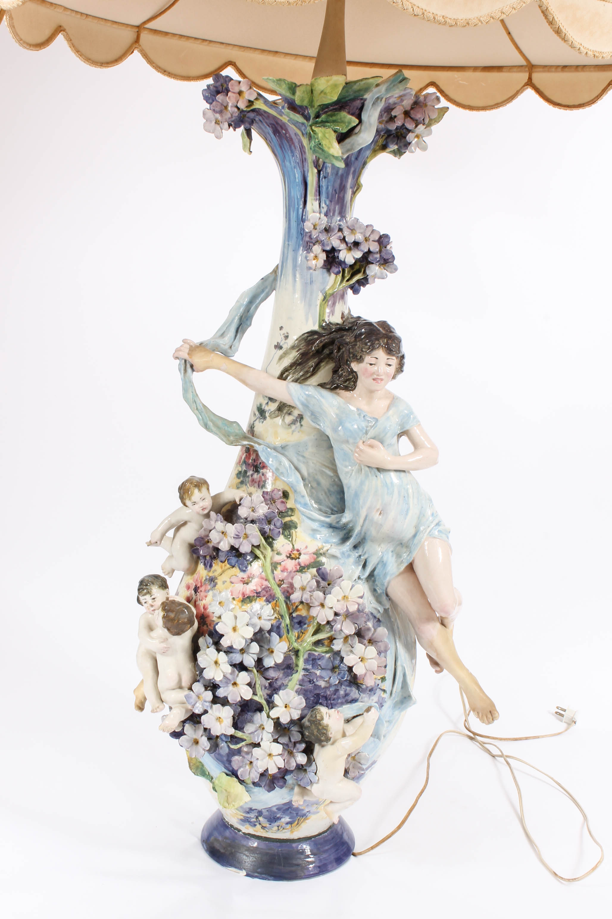 Modern Dresden-Style Hand Painted Ceramic Lamp