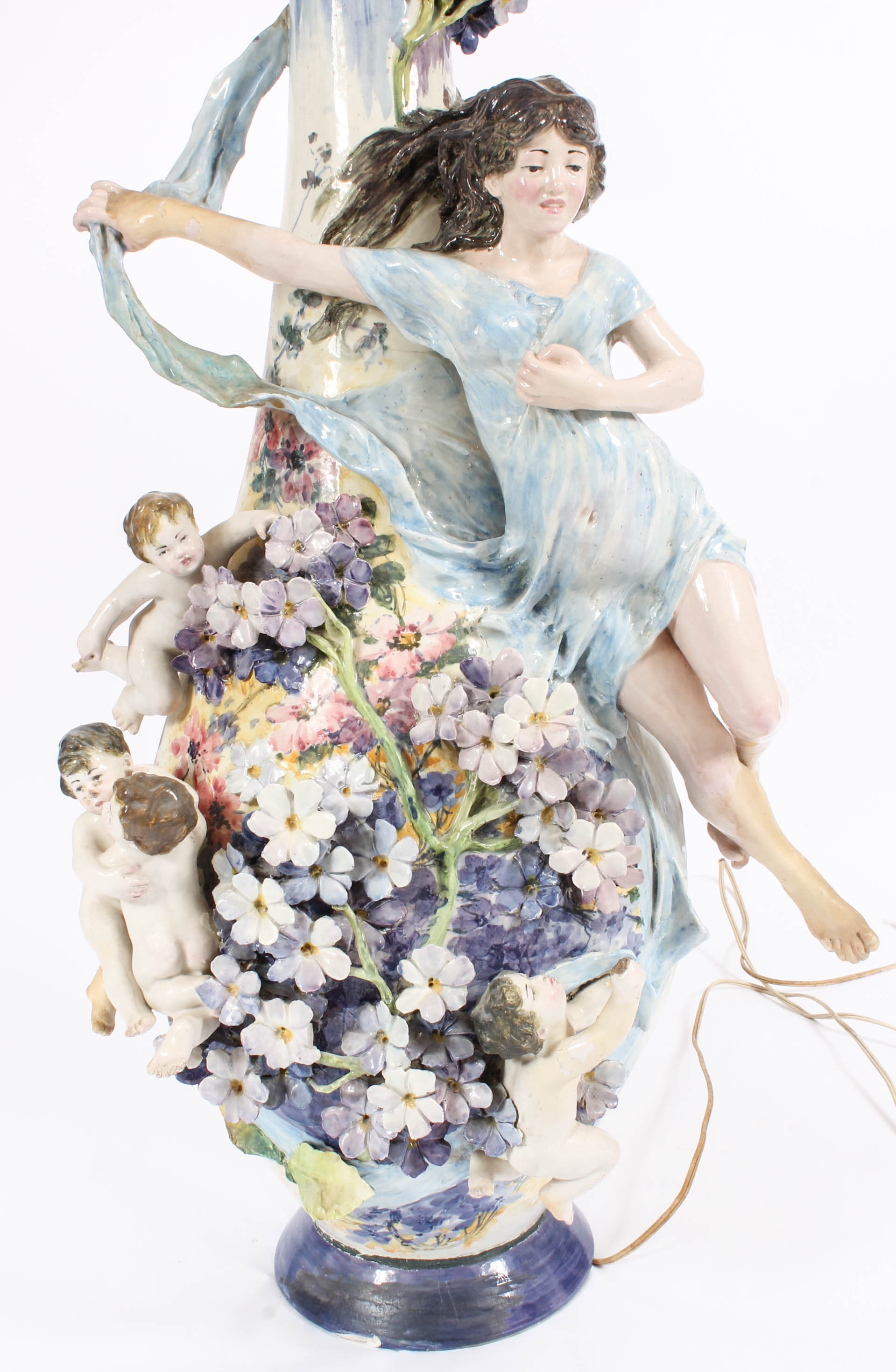 Modern Dresden-Style Hand Painted Ceramic Lamp