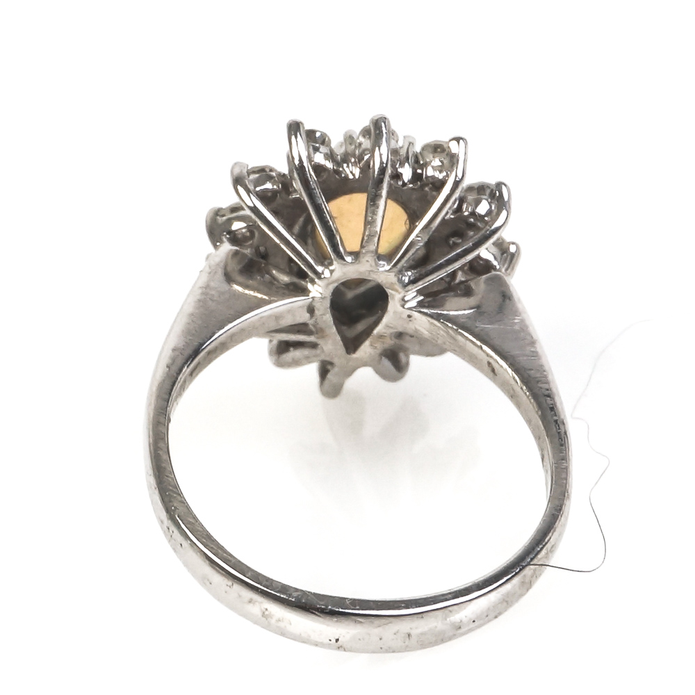 14K White Gold, Opal, and Diamond Starburst Ring