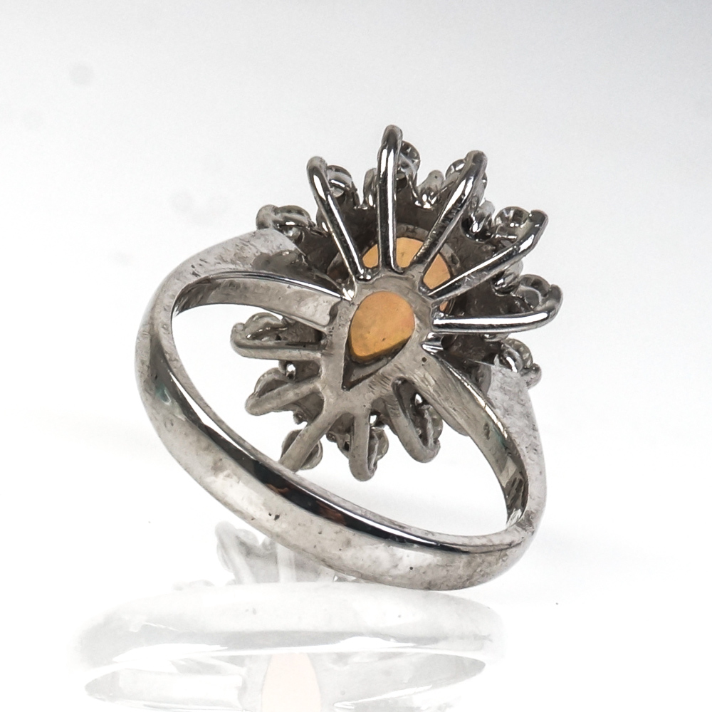 14K White Gold, Opal, and Diamond Starburst Ring