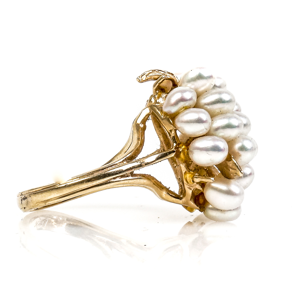 14K Yellow Gold and Cultured Freshwater Pearl Cluster Ring