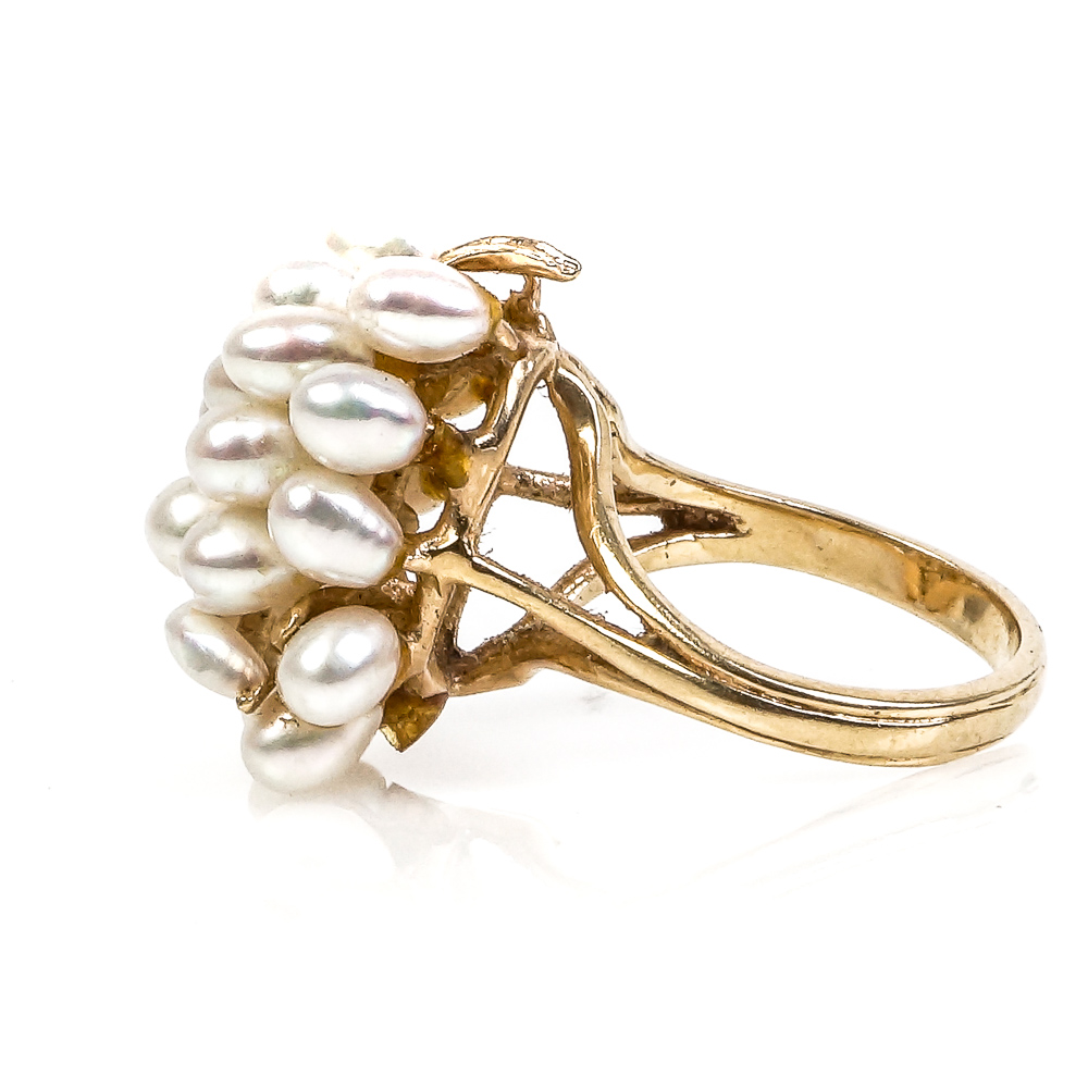 14K Yellow Gold and Cultured Freshwater Pearl Cluster Ring