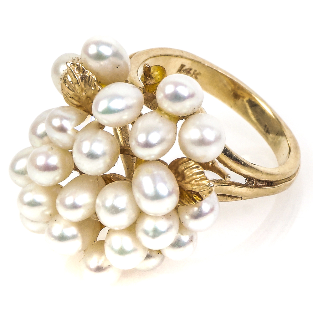 14K Yellow Gold and Cultured Freshwater Pearl Cluster Ring