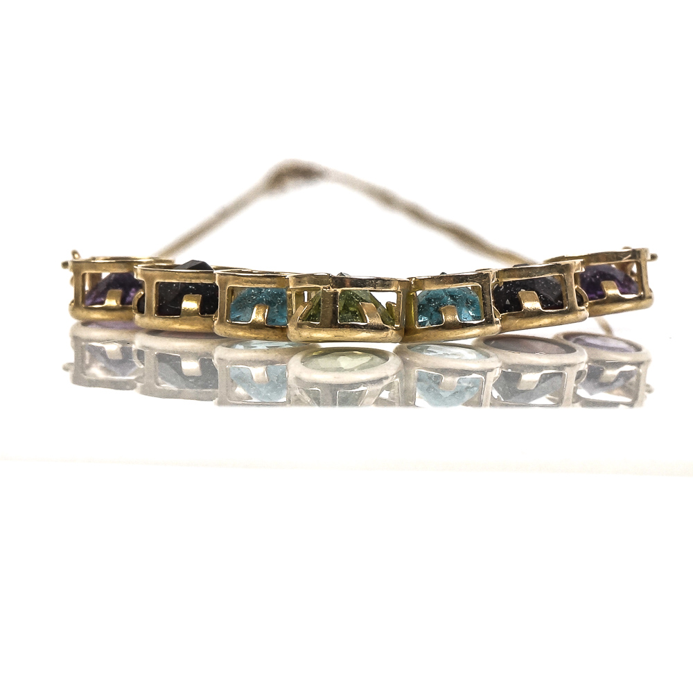 14K Yellow Gold and Multi-Stone V-Pendant Necklace