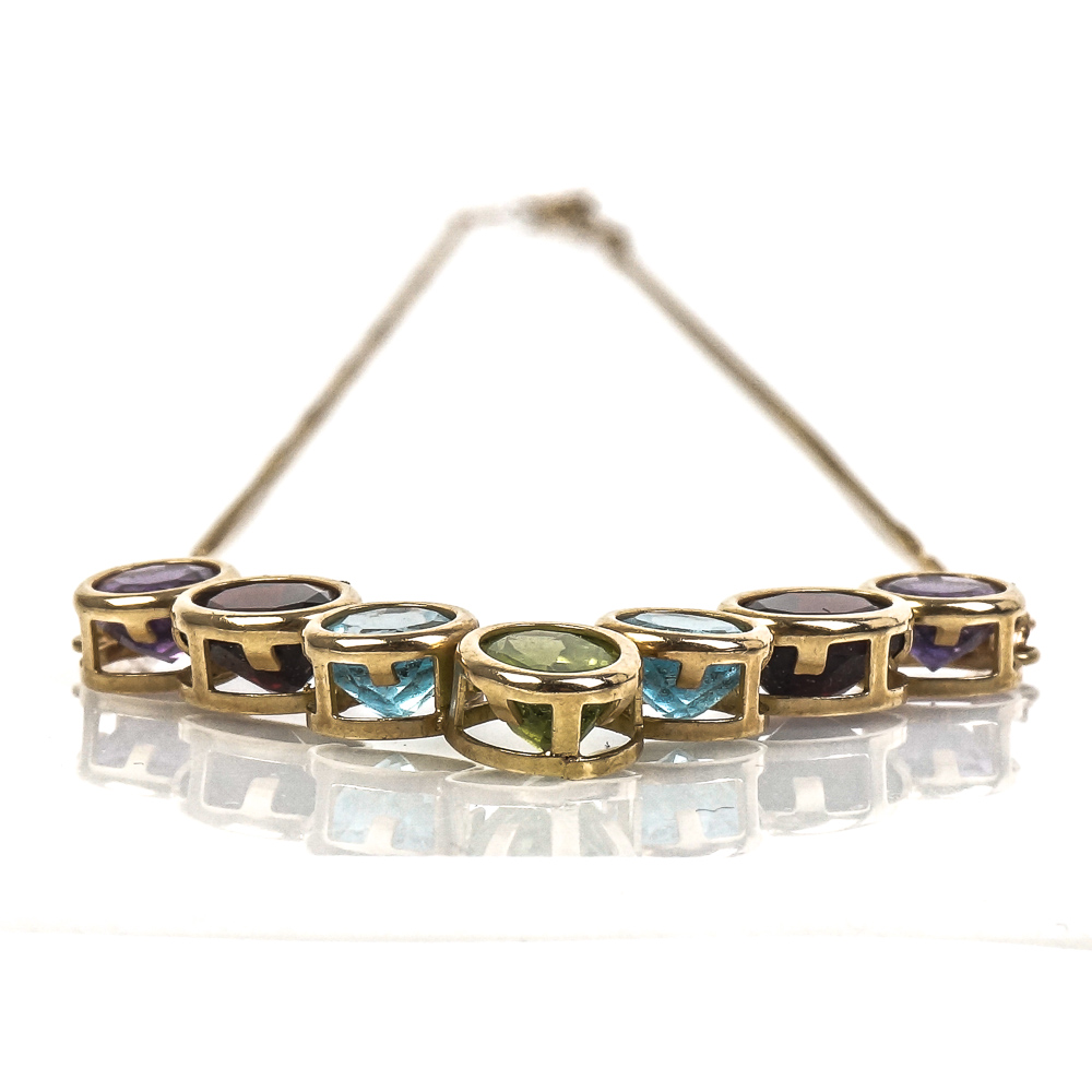 14K Yellow Gold and Multi-Stone V-Pendant Necklace