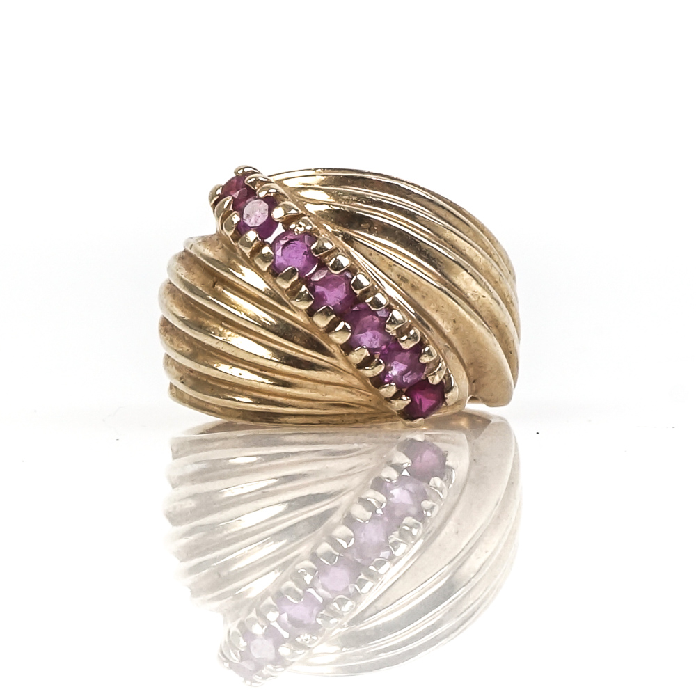 14K Yellow Gold and Ruby Bypass Ring