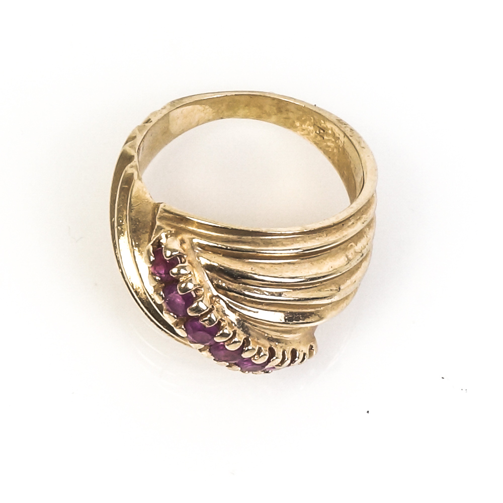 14K Yellow Gold and Ruby Bypass Ring