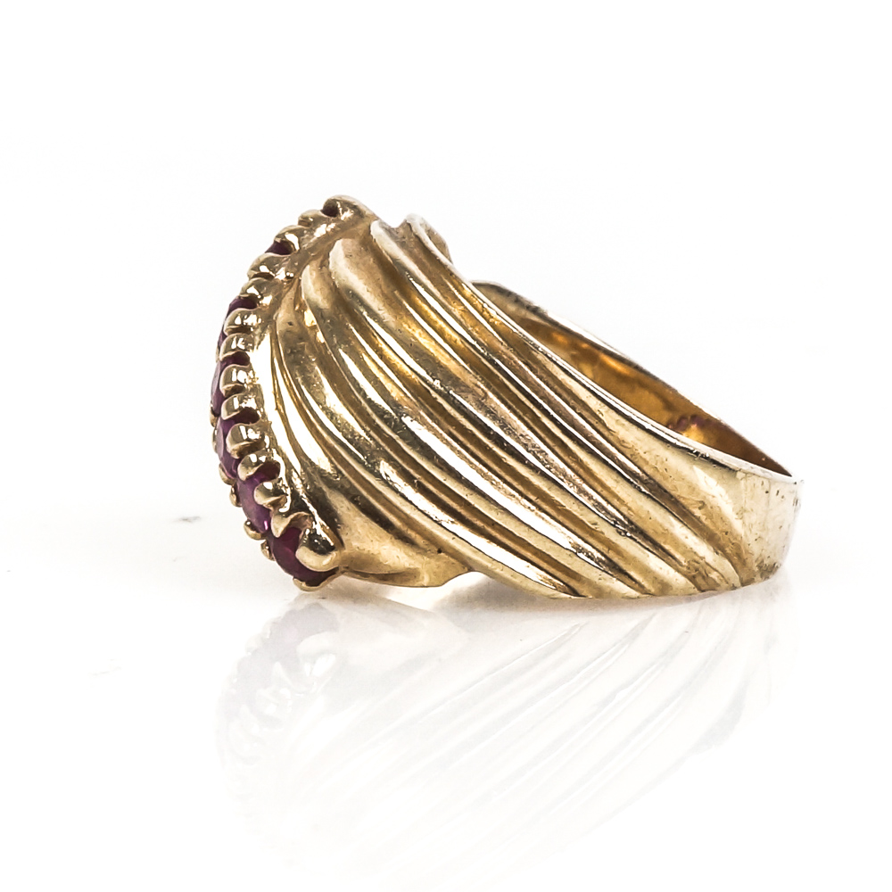 14K Yellow Gold and Ruby Bypass Ring