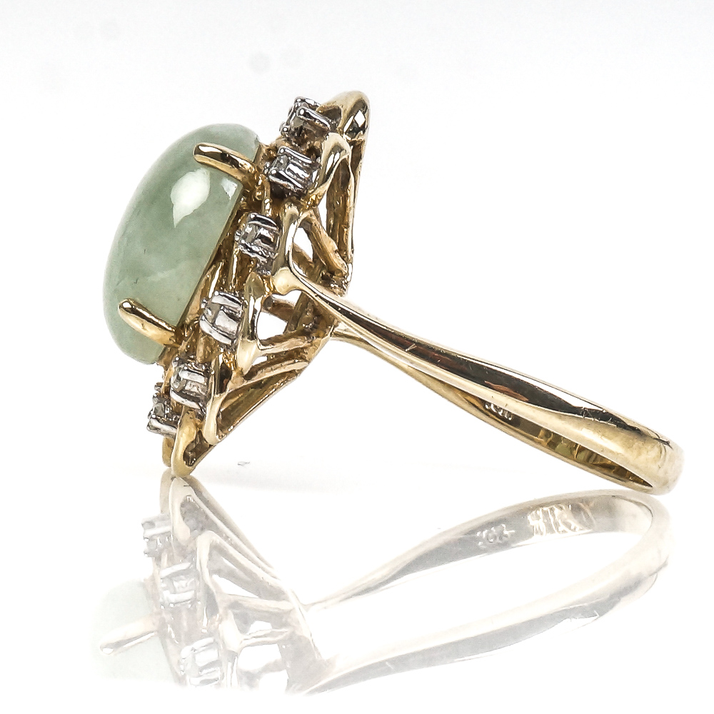 10K Yellow Gold, Nephrite Jade, and Diamond Cocktail Ring