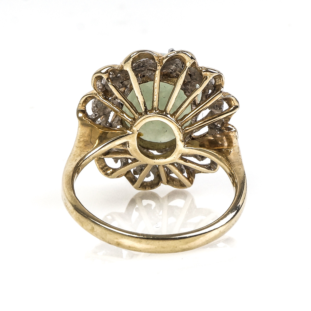 10K Yellow Gold, Nephrite Jade, and Diamond Cocktail Ring