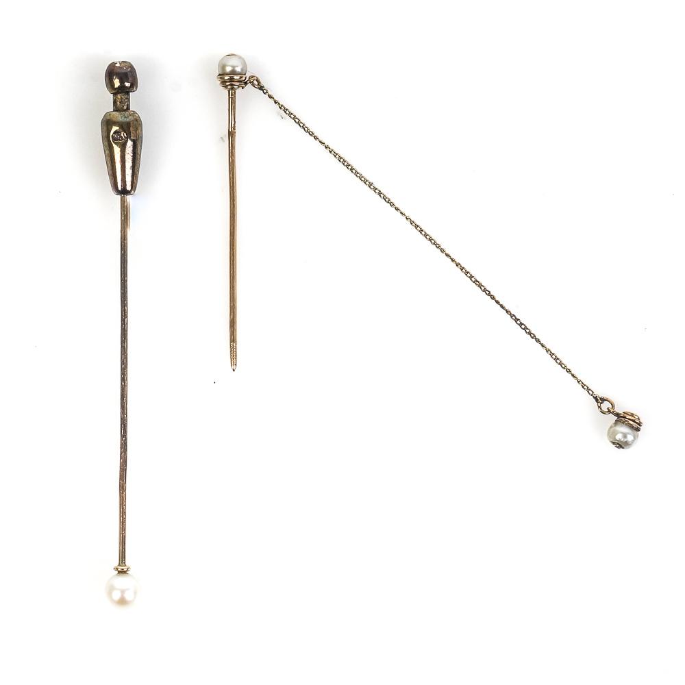 Vintage 14K Yellow Gold and Cultured Pearl Stick Pins