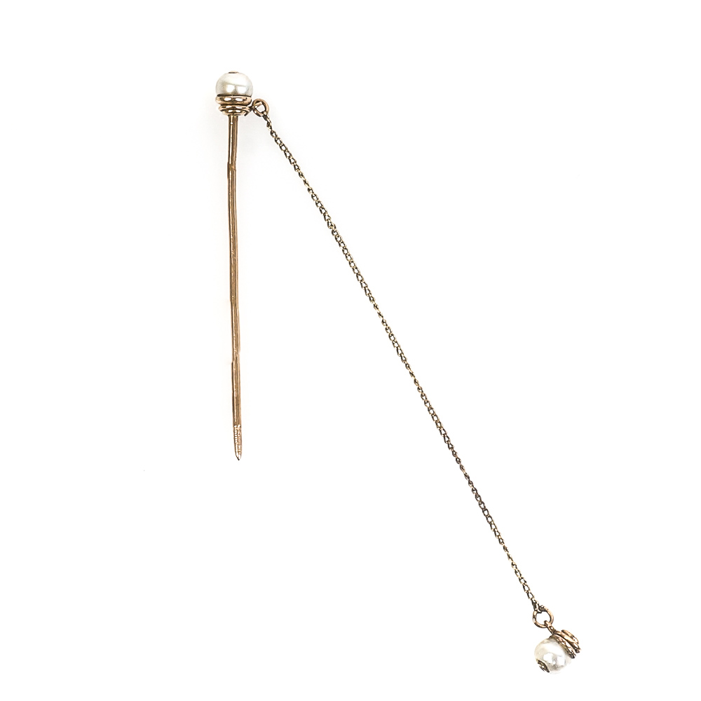 Vintage 14K Yellow Gold and Cultured Pearl Stick Pins