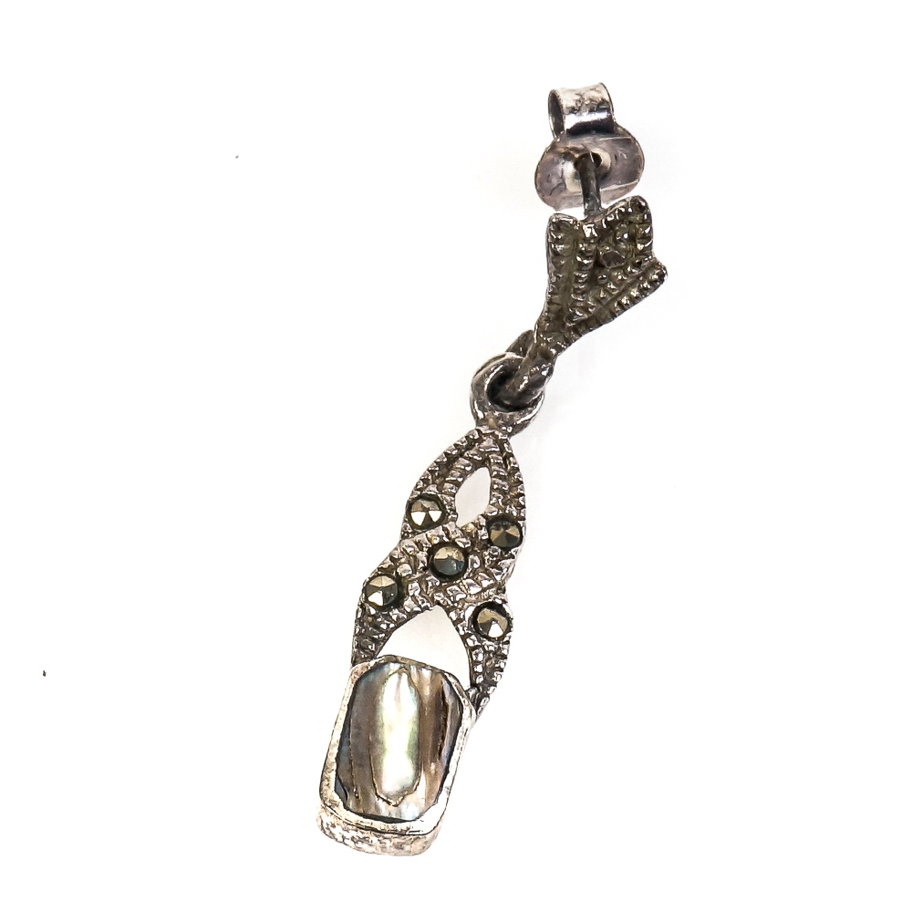 Art Deco Inspired Sterling Silver, Mother of Pearl, and Marcasite Demi Parure