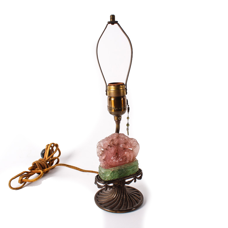 Vintage Chinese Carved Pink Jadeite Jade Mermaid Lamp