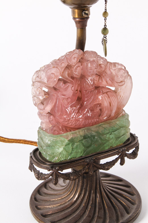 Vintage Chinese Carved Pink Jadeite Jade Mermaid Lamp