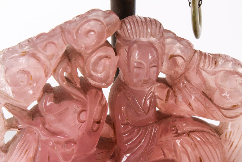 Vintage Chinese Carved Pink Jadeite Jade Mermaid Lamp