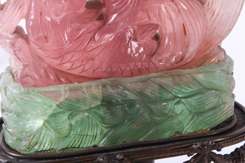 Vintage Chinese Carved Pink Jadeite Jade Mermaid Lamp