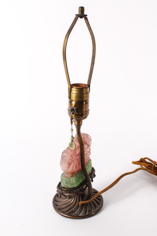 Vintage Chinese Carved Pink Jadeite Jade Mermaid Lamp