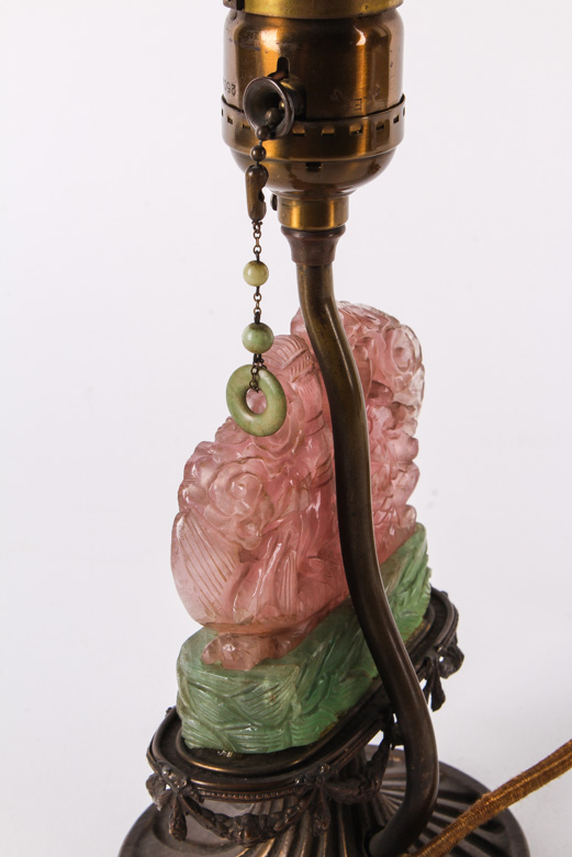 Vintage Chinese Carved Pink Jadeite Jade Mermaid Lamp