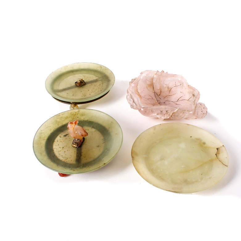 Serpentine, Chalcedony, and Pink Jade Trinket Dishes