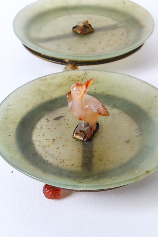 Serpentine, Chalcedony, and Pink Jade Trinket Dishes