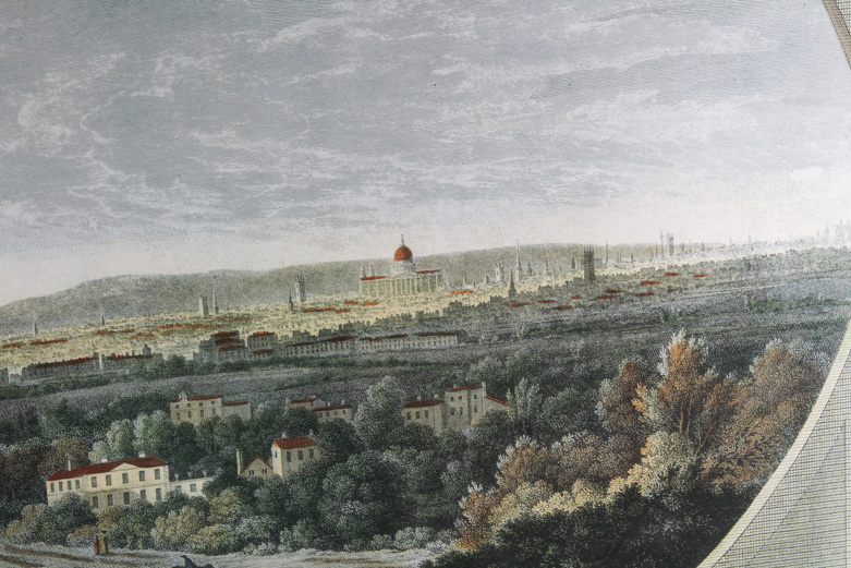 Antique Hand Colored Engraved Print of Carriage in the Countryside