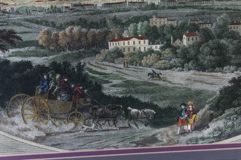 Antique Hand Colored Engraved Print of Carriage in the Countryside