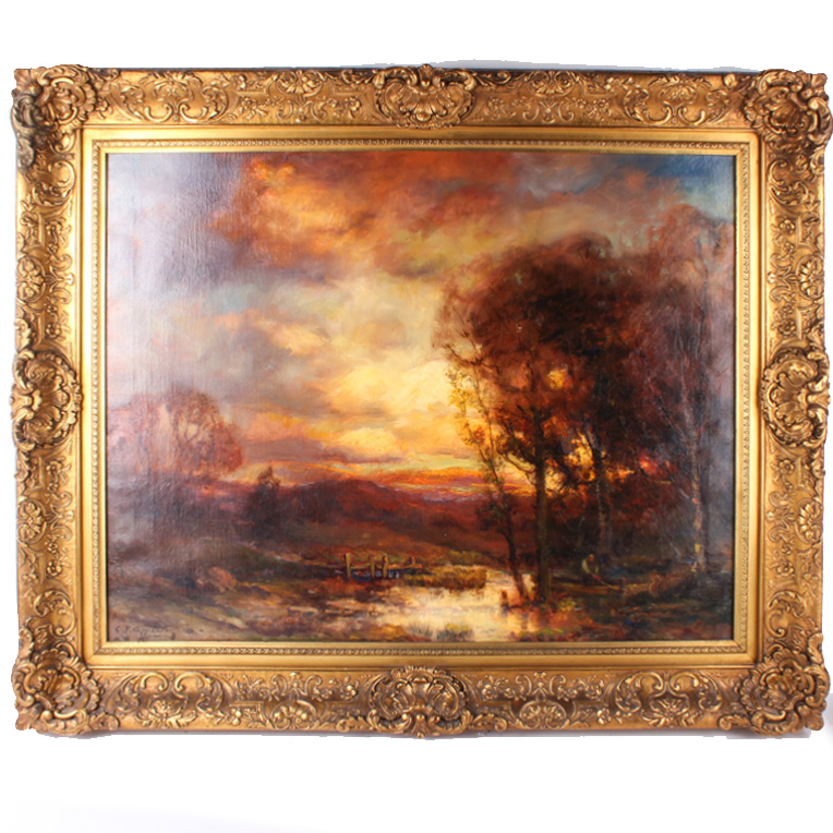 Charles P. Appel Oil Painting on Canvas of Landscape at Sunrise