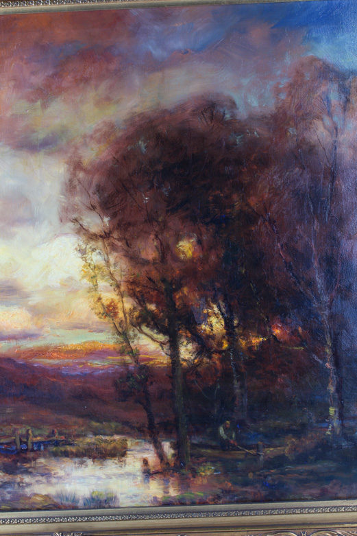 Charles P. Appel Oil Painting on Canvas of Landscape at Sunrise