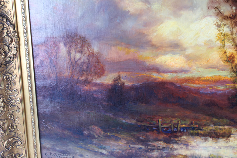 Charles P. Appel Oil Painting on Canvas of Landscape at Sunrise