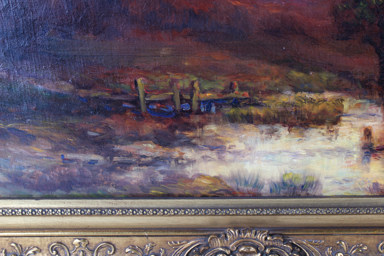 Charles P. Appel Oil Painting on Canvas of Landscape at Sunrise