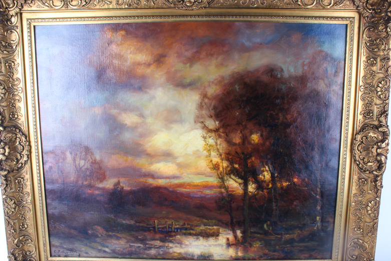 Charles P. Appel Oil Painting on Canvas of Landscape at Sunrise