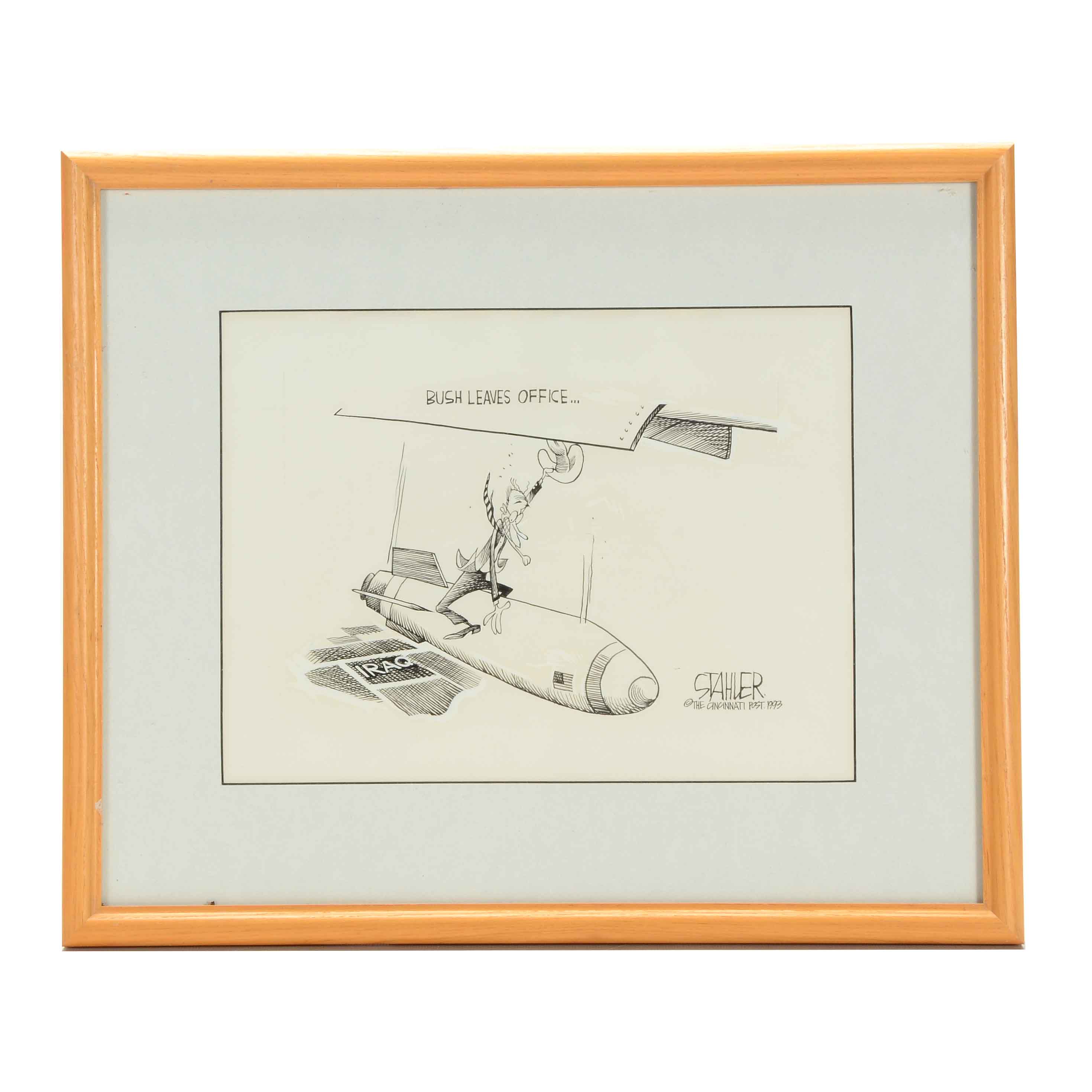 Jeff Stahler Original 1993 Ink Cartoon Illustration Prototype for The Cincinnati Post