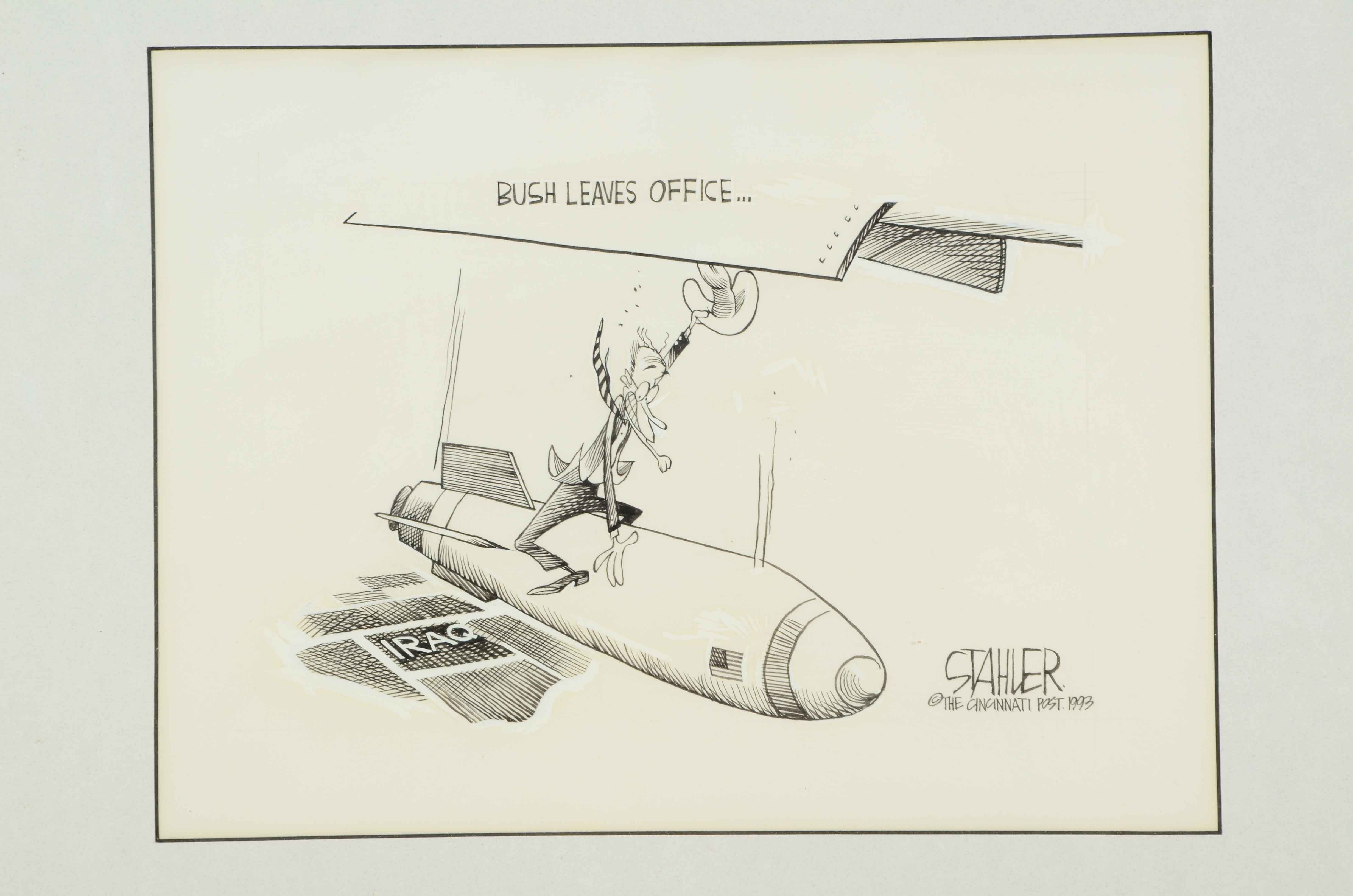 Jeff Stahler Original 1993 Ink Cartoon Illustration Prototype for The Cincinnati Post