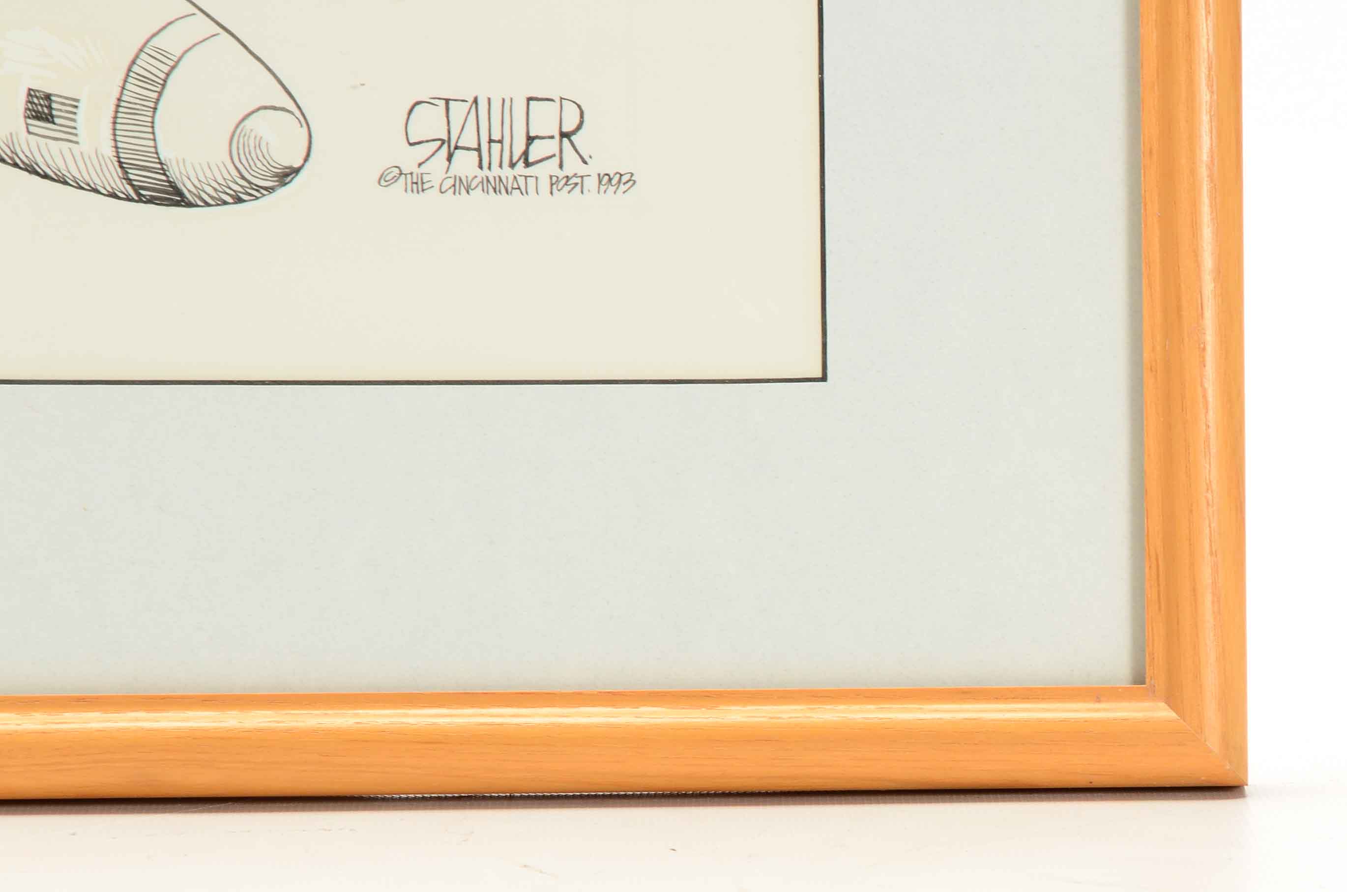 Jeff Stahler Original 1993 Ink Cartoon Illustration Prototype for The Cincinnati Post