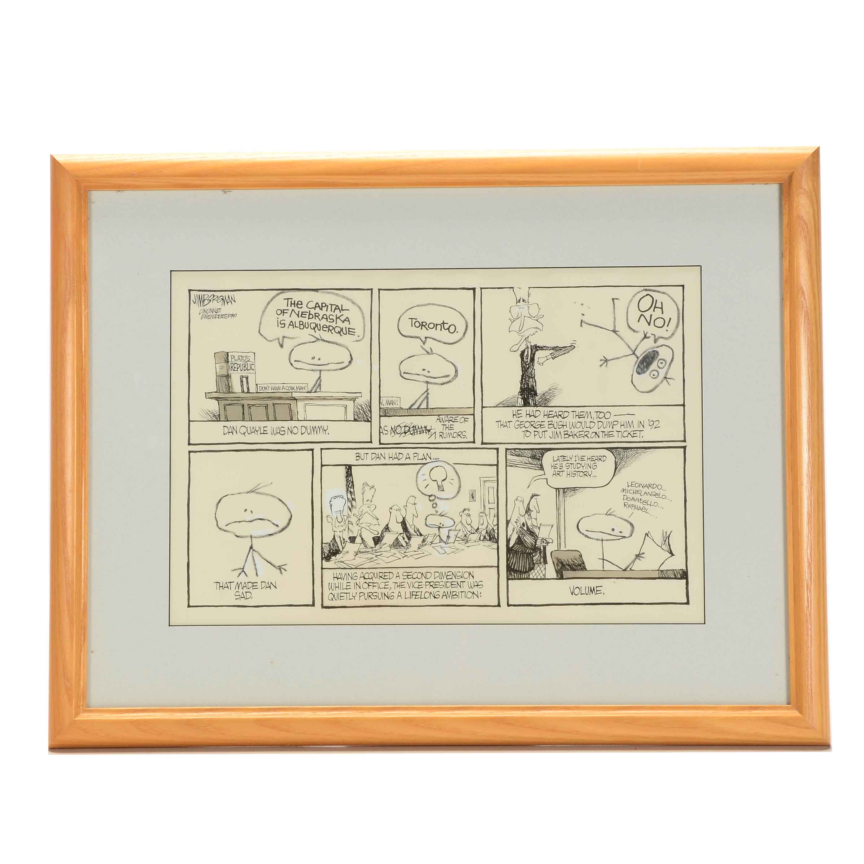 Jim Borgman Original 1990 Ink Cartoon Illustration Prototype for Cincinnati Enquirer