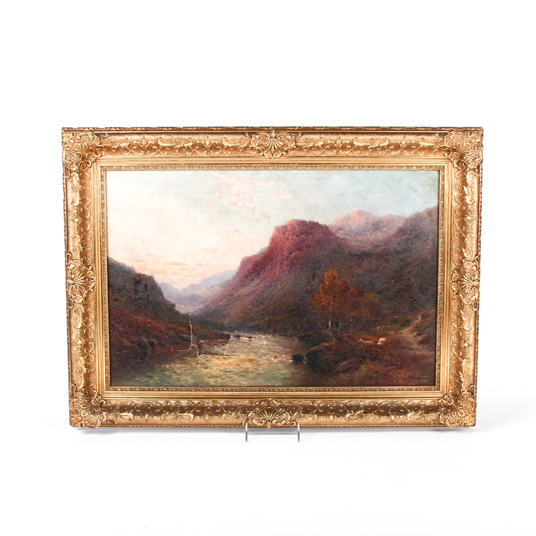 Alfred Fontville De Bréanski Romantic Continental Landscape Oil on Canvas