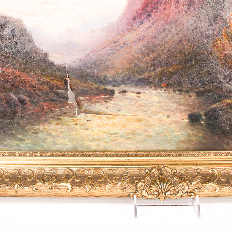 Alfred Fontville De Bréanski Romantic Continental Landscape Oil on Canvas
