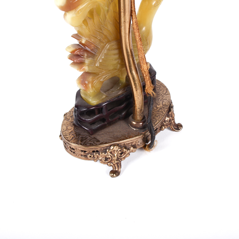 Vintage Chinese Carved Jasper Peacock Lamp