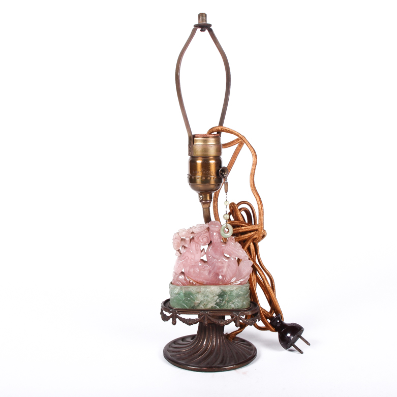 Vintage Chinese Carved Pink Jadeite Jade Mermaid Lamp