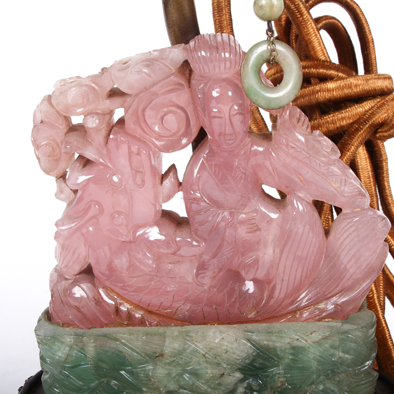 Vintage Chinese Carved Pink Jadeite Jade Mermaid Lamp