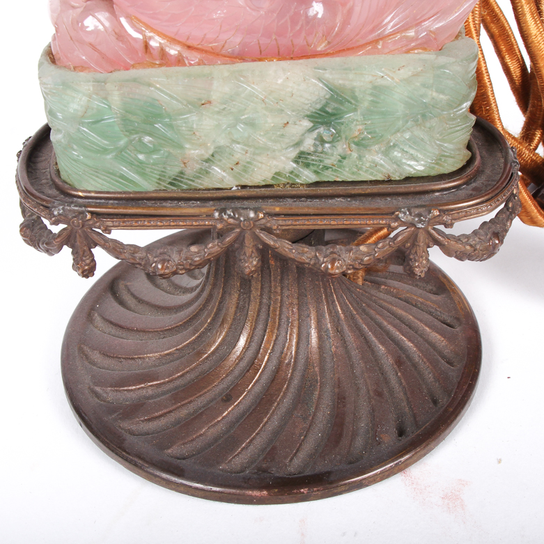 Vintage Chinese Carved Pink Jadeite Jade Mermaid Lamp