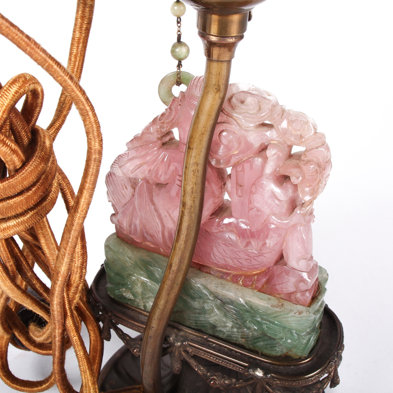 Vintage Chinese Carved Pink Jadeite Jade Mermaid Lamp